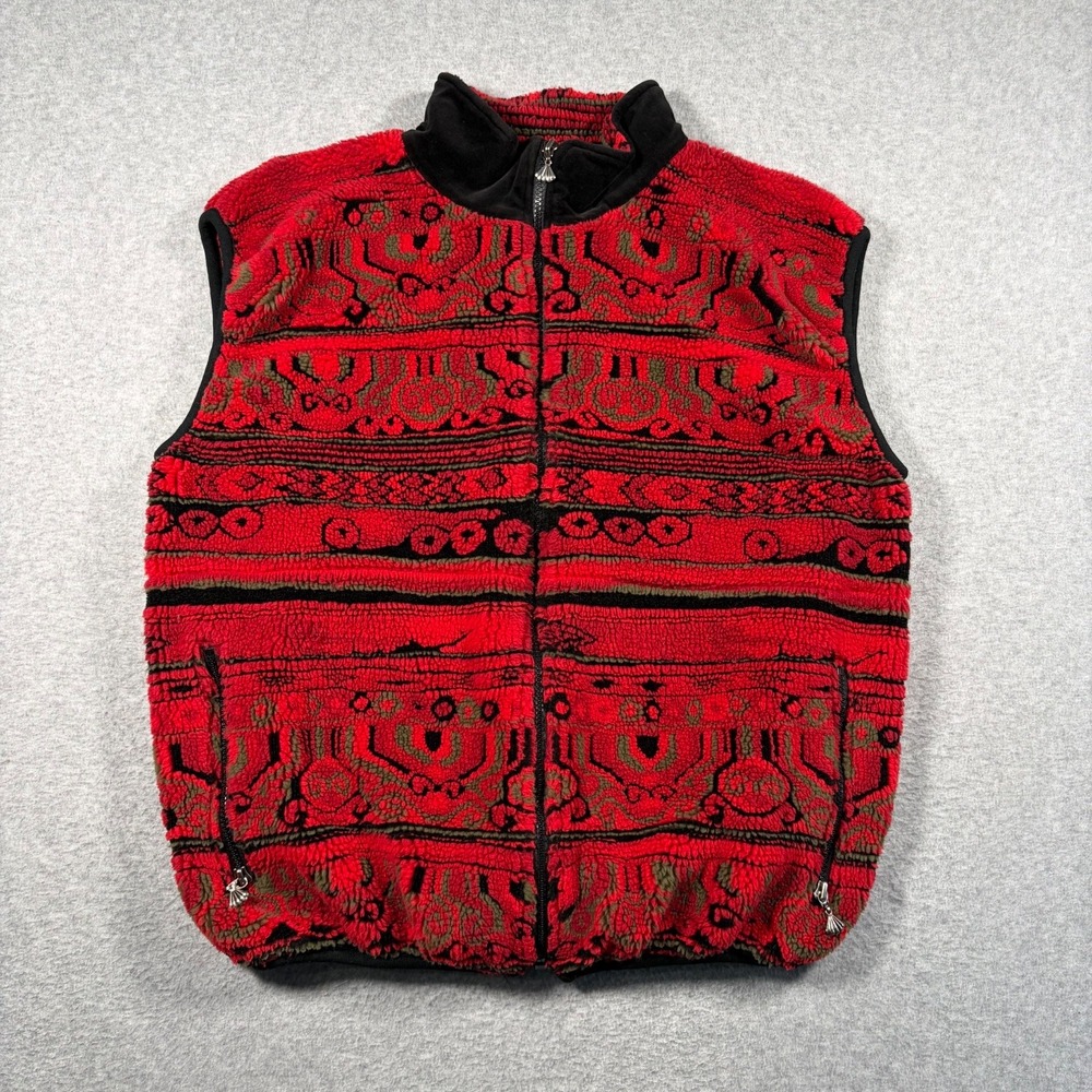 Vintage Duffel Sportswear Sherpa Fleece Vest Men Medium? Red Aztec Full Zip